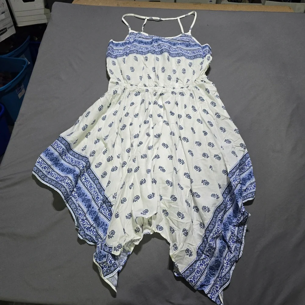 The Children's Place Handkerchief Dress Kids L 12-14 Blue White Paisley Boho